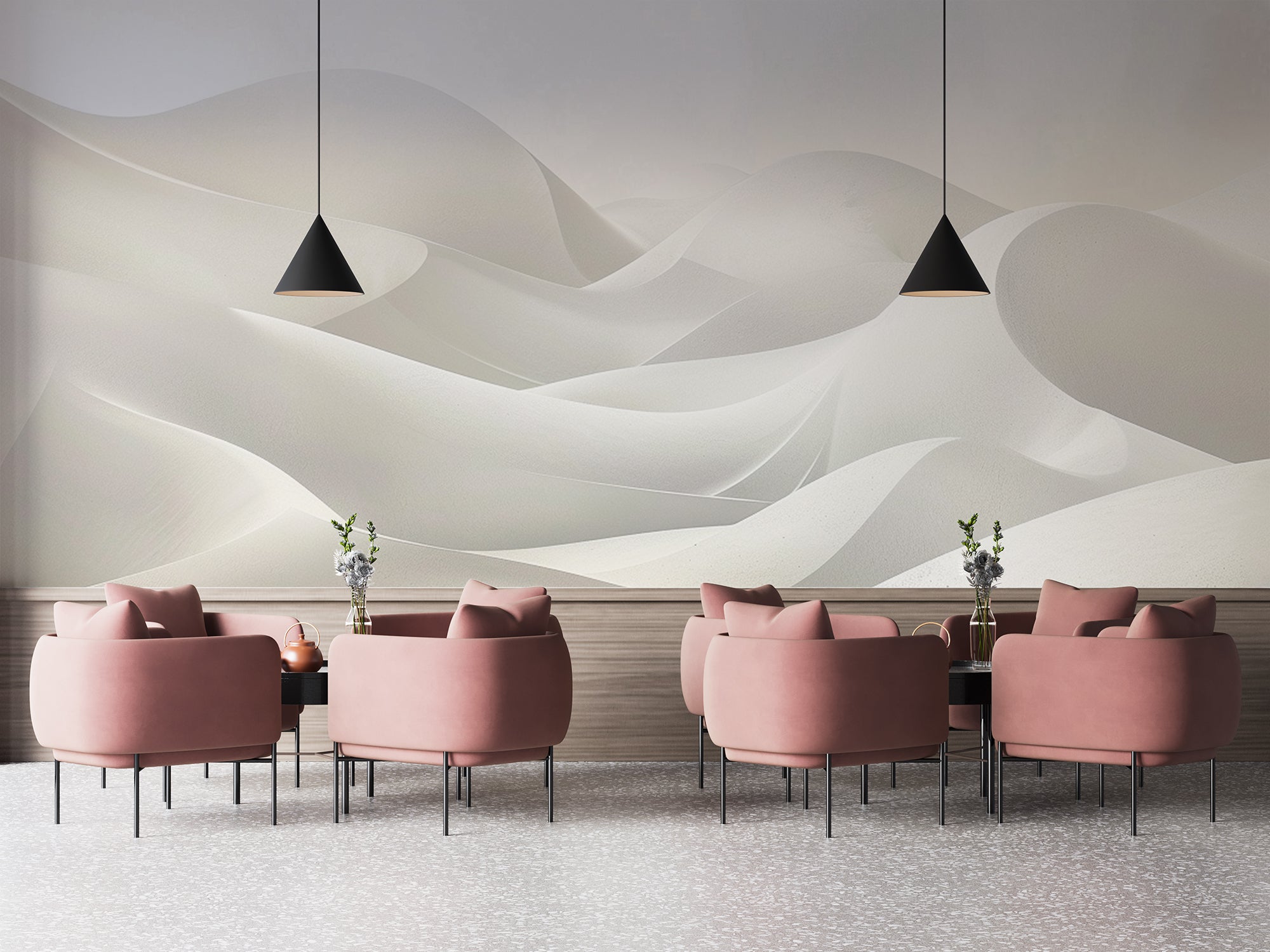 papier peint nueances de blanc dunes contemporain horizon serein restaurant bar