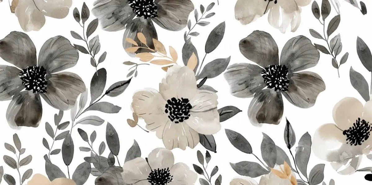 Infusion Florale: Nuances de Gris et Beige sur les Murs - Illulart: Papier peint panoramique