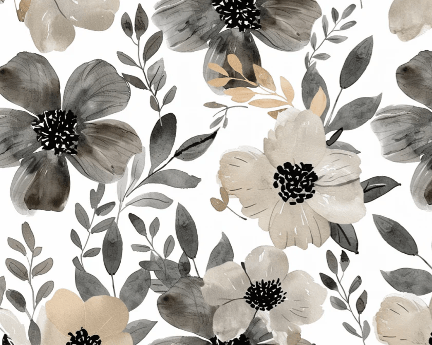 Infusion Florale: Nuances de Gris et Beige sur les Murs - Illulart: Papier peint panoramique
