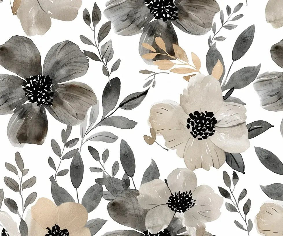 Infusion Florale: Nuances de Gris et Beige sur les Murs - Illulart: Papier peint panoramique