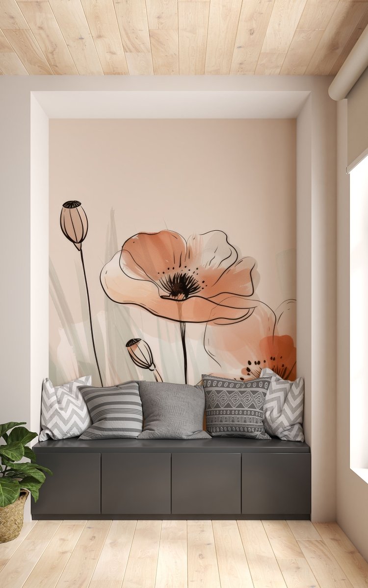 Jardin de Coquelicots – Panoramique aux Tons Pastels - Illulart: Papier peint panoramique