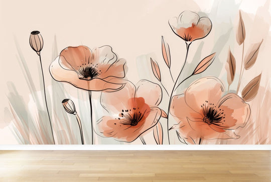 Jardin de Coquelicots – Panoramique aux Tons Pastels - Illulart: Papier peint panoramique