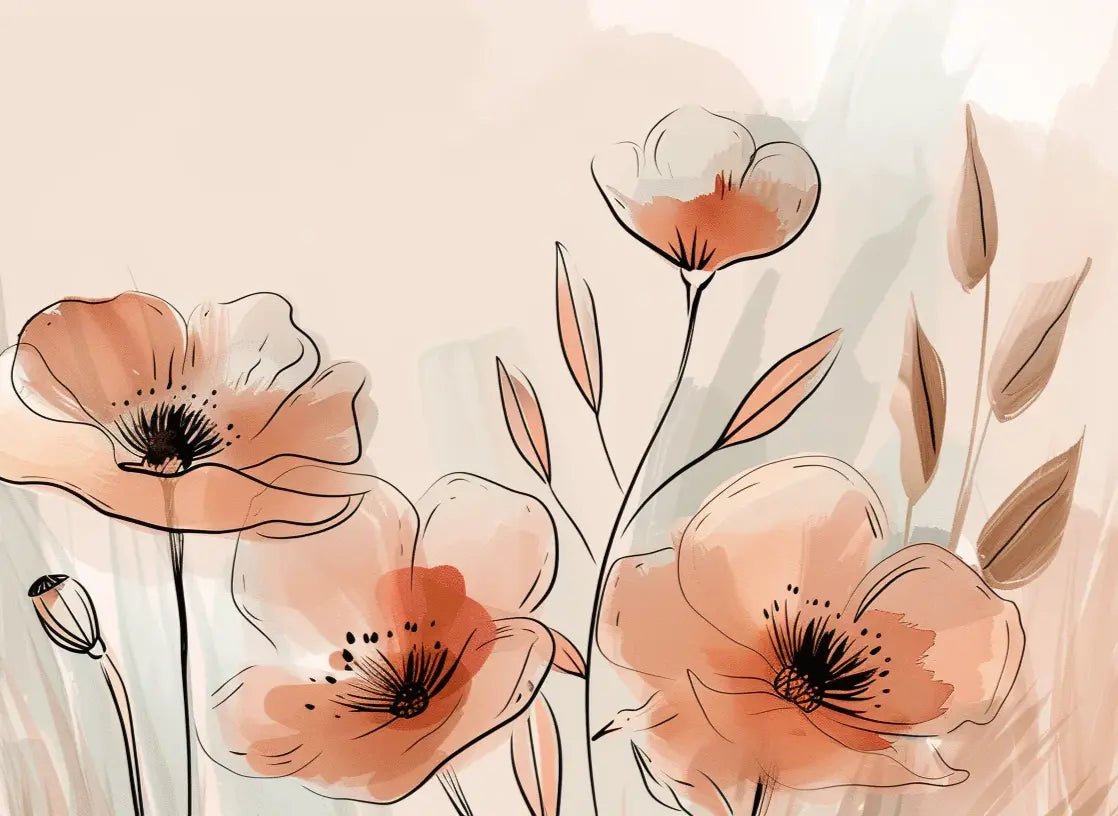 Jardin de Coquelicots – Panoramique aux Tons Pastels