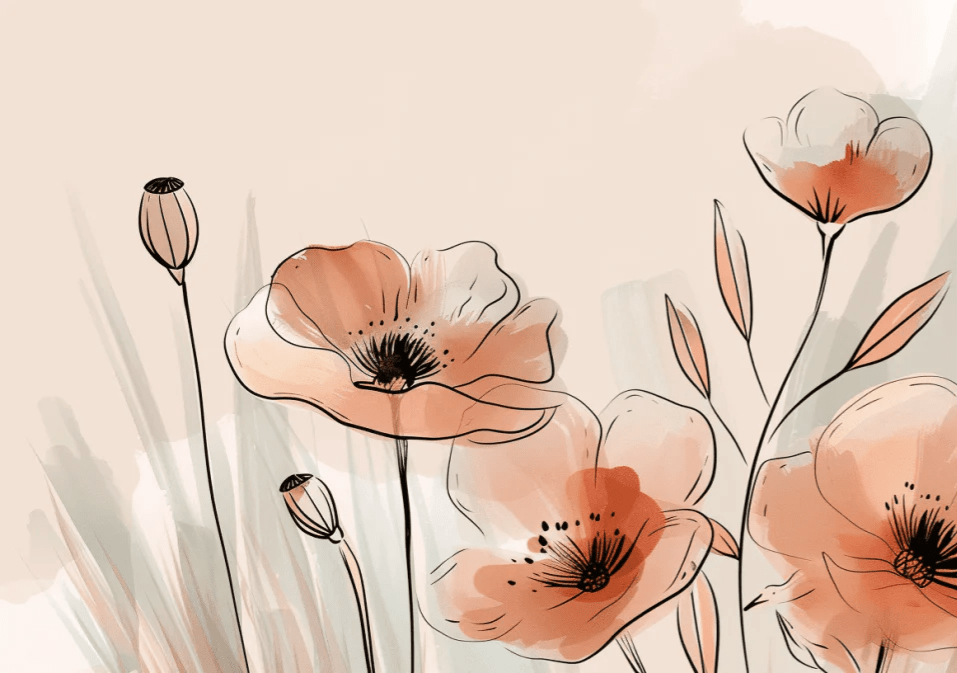 Jardin de Coquelicots – Panoramique aux Tons Pastels - Illulart: Papier peint panoramique