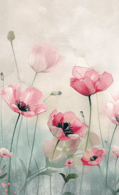 Jardin de Douceur - Revêtement Mural Coquelicots - Illulart: Papier peint panoramique