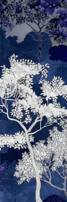 Jardin nocturne - papier peint bleu nuit et violet - Illulart: Papier peint panoramique