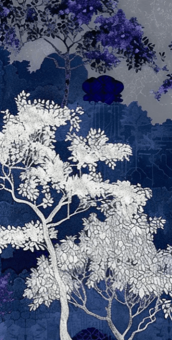 Jardin nocturne - papier peint bleu nuit et violet - Illulart: Papier peint panoramique