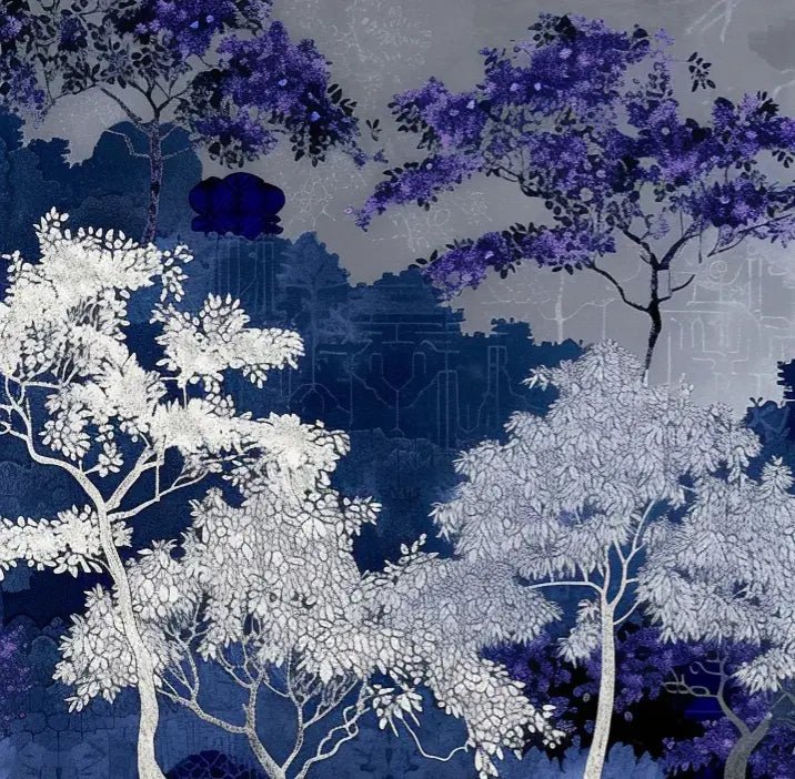 Jardin nocturne - papier peint bleu nuit et violet