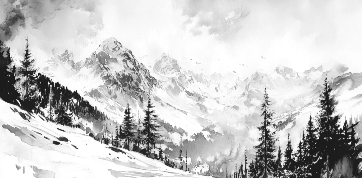 L'Appel des Sommets - Papier peint montagne noir et blanc panoramique - Illulart: Papier peint panoramique