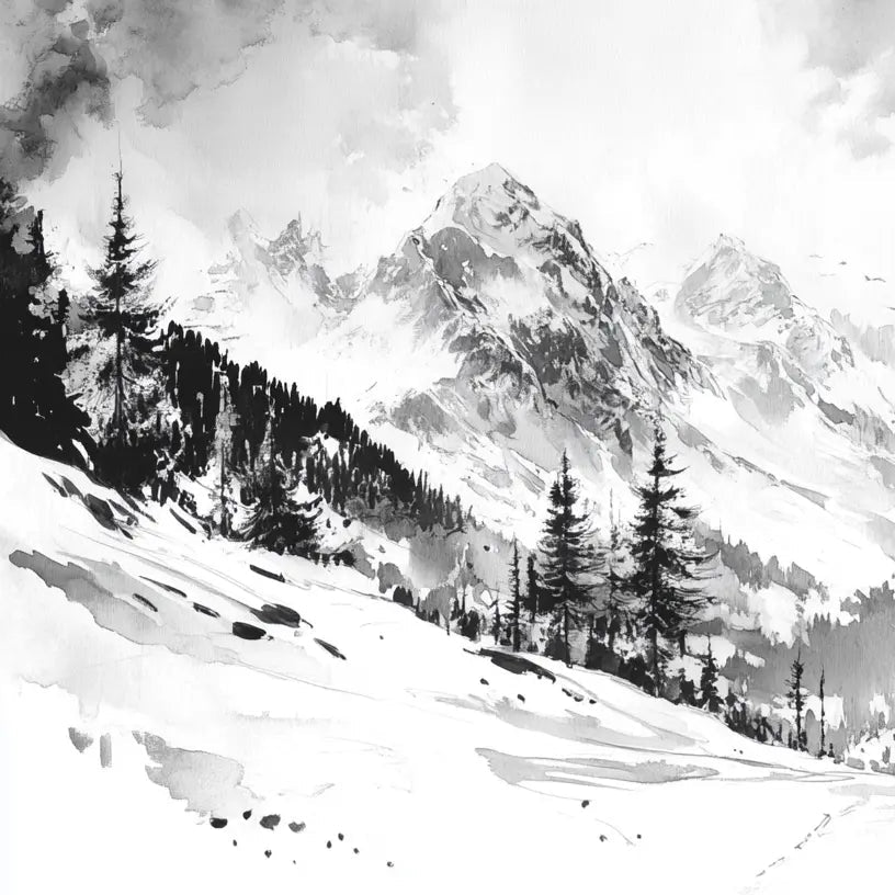 L'Appel des Sommets - Papier peint montagne noir et blanc panoramique - Illulart: Papier peint panoramique