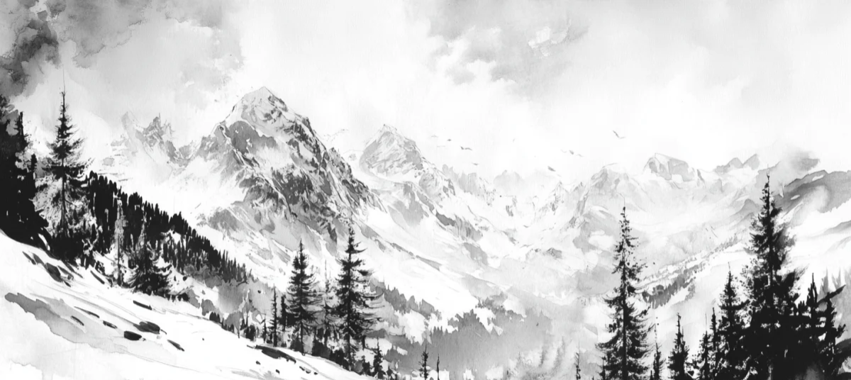 L'Appel des Sommets - Papier peint montagne noir et blanc panoramique - Illulart: Papier peint panoramique