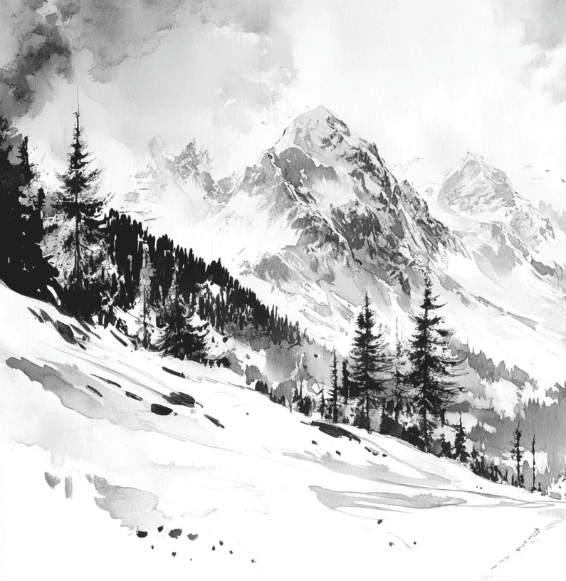 L'Appel des Sommets - Papier peint montagne noir et blanc panoramique - Illulart: Papier peint panoramique
