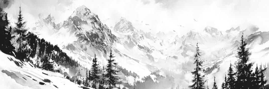 L'Appel des Sommets - Papier peint montagne noir et blanc panoramique - Illulart: Papier peint panoramique