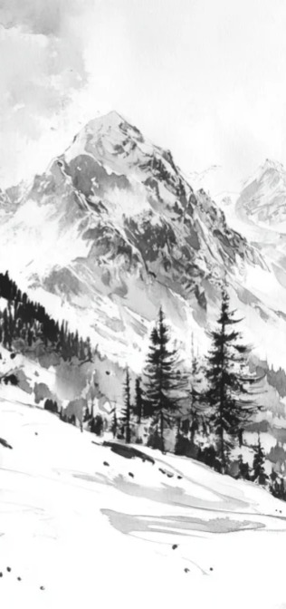 L'Appel des Sommets - Papier peint montagne noir et blanc panoramique - Illulart: Papier peint panoramique