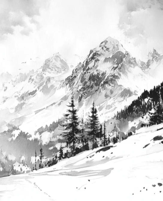 L'Appel des Sommets - Papier peint montagne noir et blanc panoramique - Illulart: Papier peint panoramique