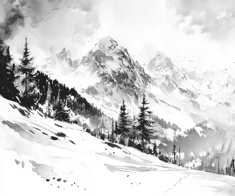 L'Appel des Sommets - Papier peint montagne noir et blanc panoramique - Illulart: Papier peint panoramique