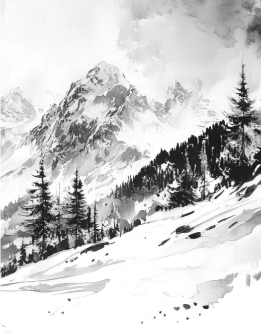 L'Appel des Sommets - Papier peint montagne noir et blanc panoramique - Illulart: Papier peint panoramique
