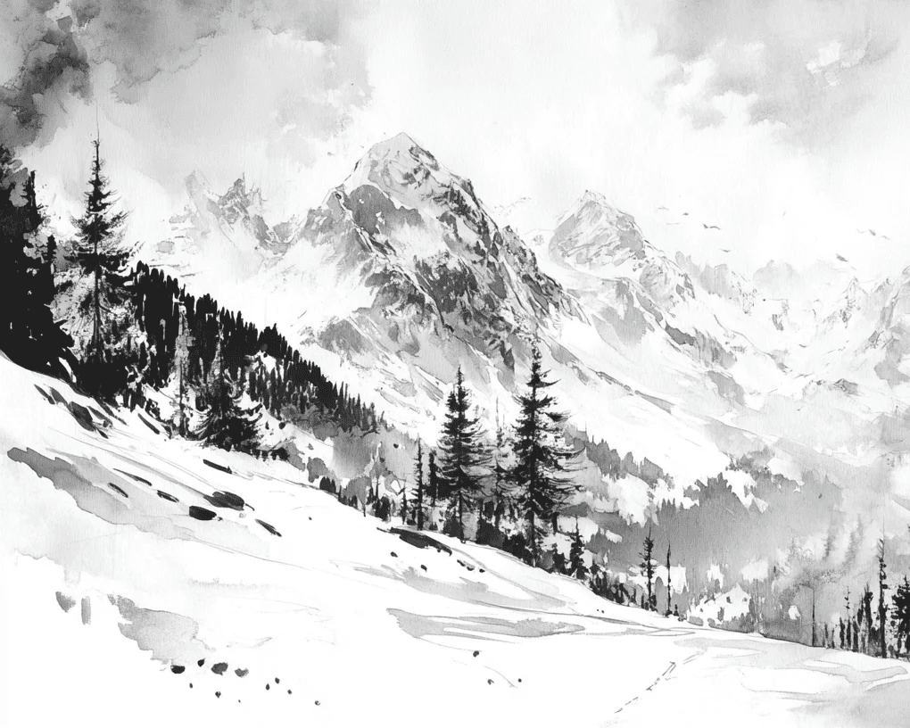 L'Appel des Sommets - Papier peint montagne noir et blanc panoramique - Illulart: Papier peint panoramique