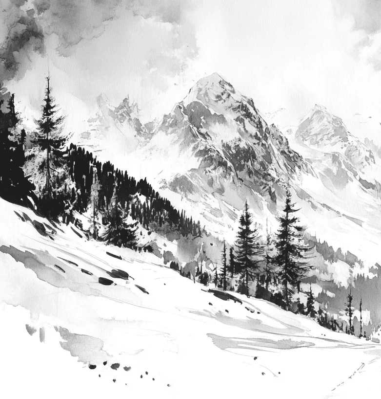 L'Appel des Sommets - Papier peint montagne noir et blanc panoramique - Illulart: Papier peint panoramique