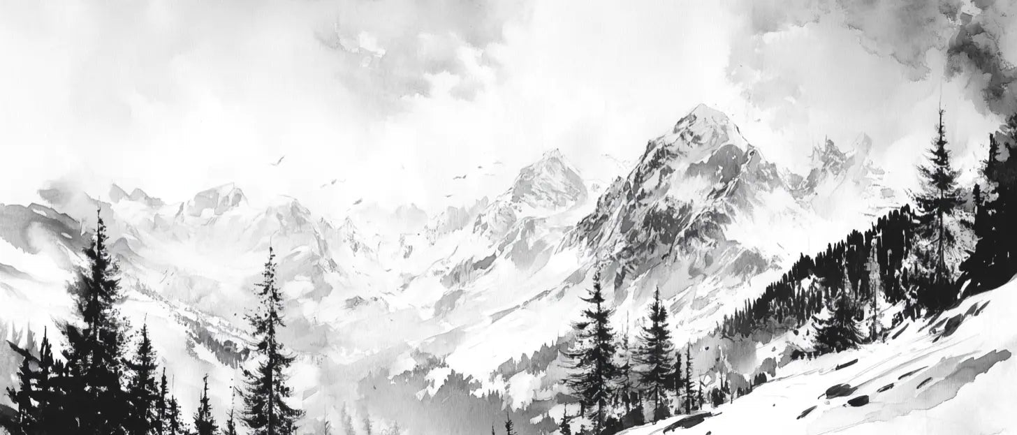 L'Appel des Sommets - Papier peint montagne noir et blanc panoramique - Illulart: Papier peint panoramique