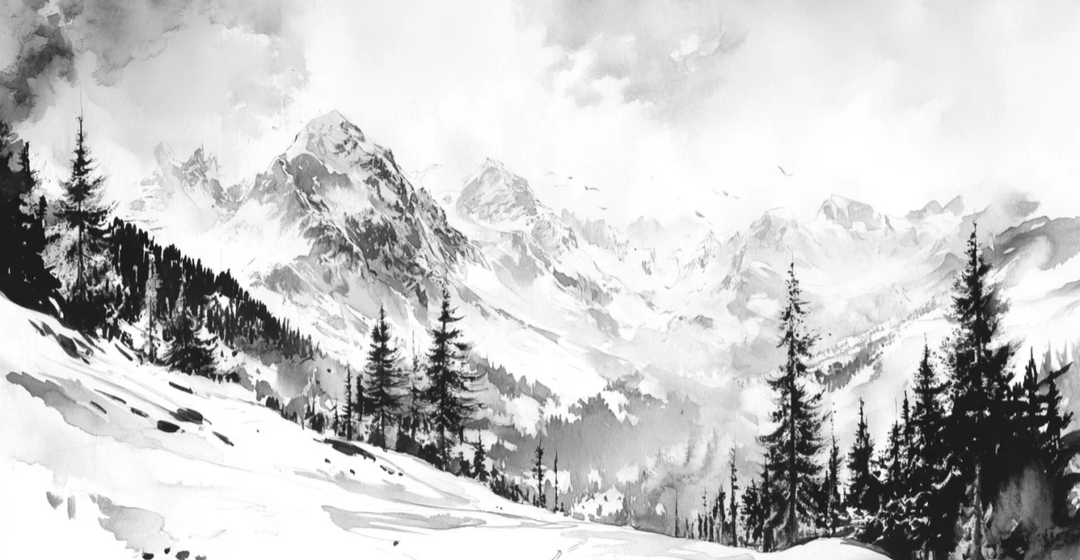 L'Appel des Sommets - Papier peint montagne noir et blanc panoramique - Illulart: Papier peint panoramique