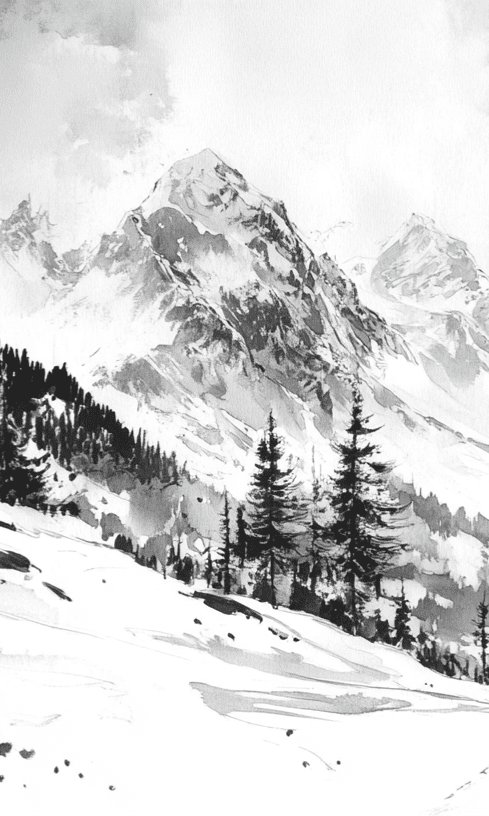 L'Appel des Sommets - Papier peint montagne noir et blanc panoramique - Illulart: Papier peint panoramique