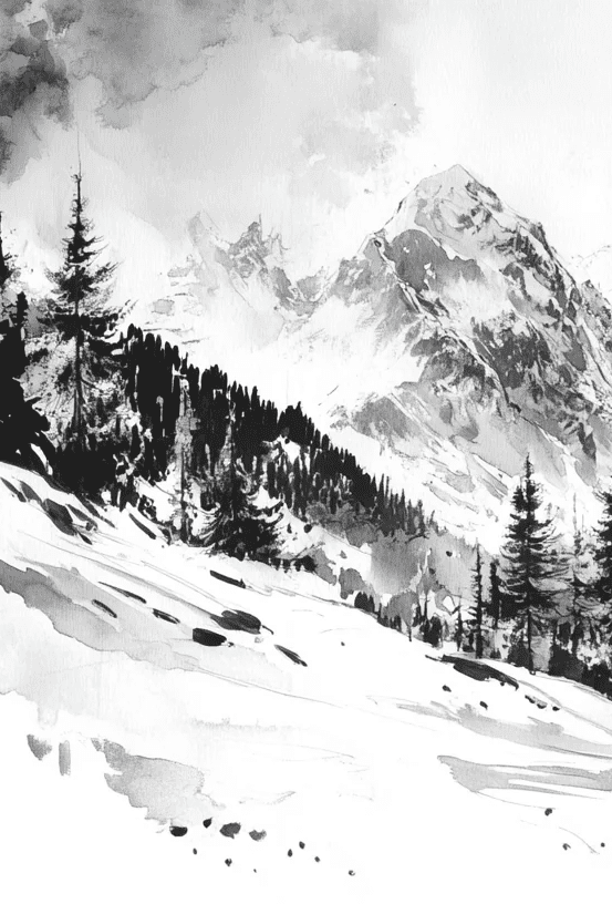 L'Appel des Sommets - Papier peint montagne noir et blanc panoramique - Illulart: Papier peint panoramique