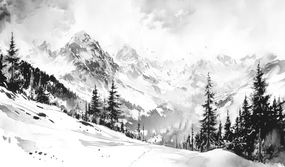 L'Appel des Sommets - Papier peint montagne noir et blanc panoramique - Illulart: Papier peint panoramique