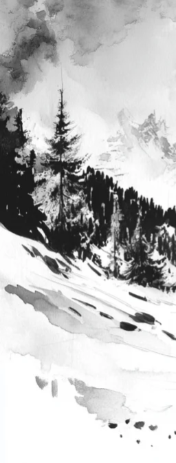 L'Appel des Sommets - Papier peint montagne noir et blanc panoramique - Illulart: Papier peint panoramique