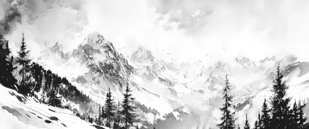 L'Appel des Sommets - Papier peint montagne noir et blanc panoramique - Illulart: Papier peint panoramique