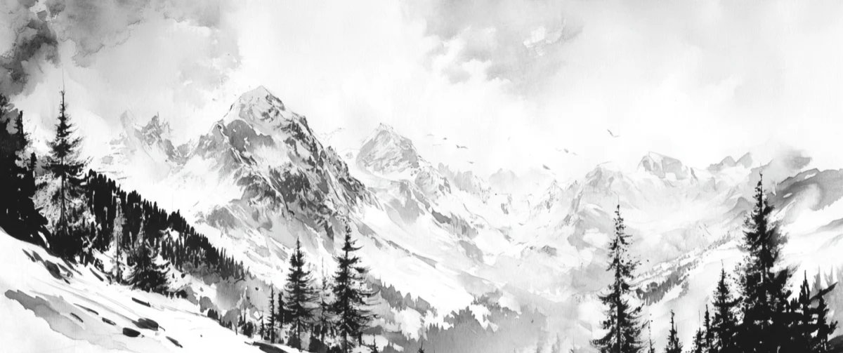 L'Appel des Sommets - Papier peint montagne noir et blanc panoramique - Illulart: Papier peint panoramique