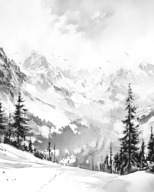 L'Appel des Sommets - Papier peint montagne noir et blanc panoramique - Illulart: Papier peint panoramique