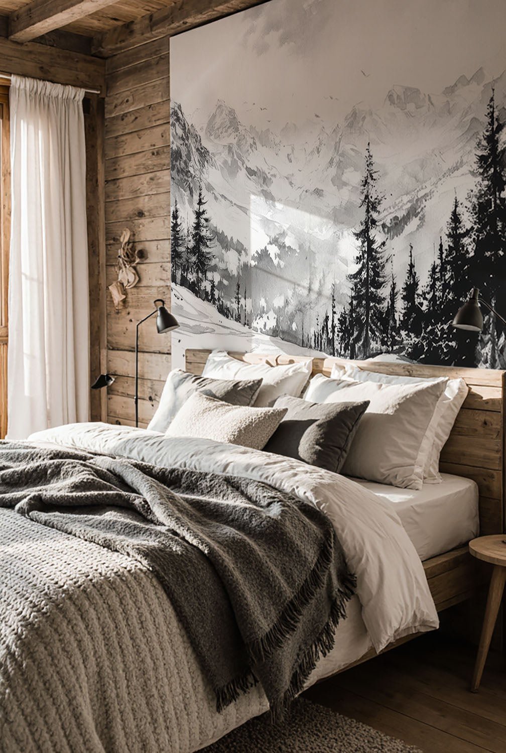 L'Appel des Sommets - Papier peint montagne noir et blanc panoramique - Illulart: Papier peint panoramique