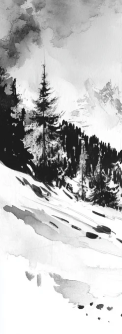 L'Appel des Sommets - Papier peint montagne noir et blanc panoramique - Illulart: Papier peint panoramique