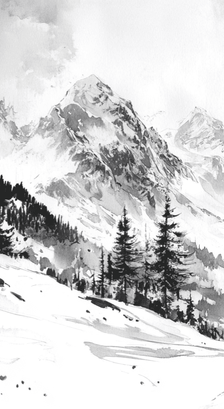 L'Appel des Sommets - Papier peint montagne noir et blanc panoramique - Illulart: Papier peint panoramique