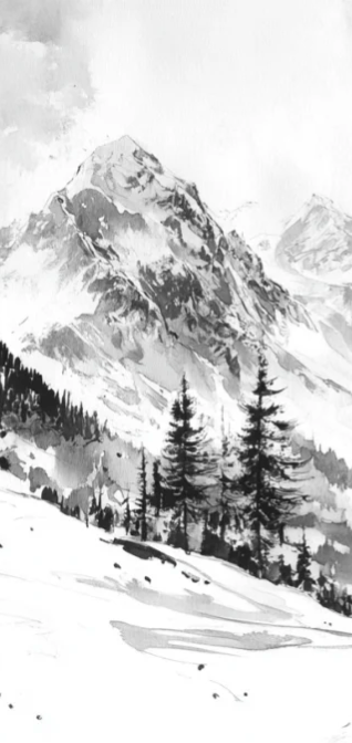 L'Appel des Sommets - Papier peint montagne noir et blanc panoramique - Illulart: Papier peint panoramique