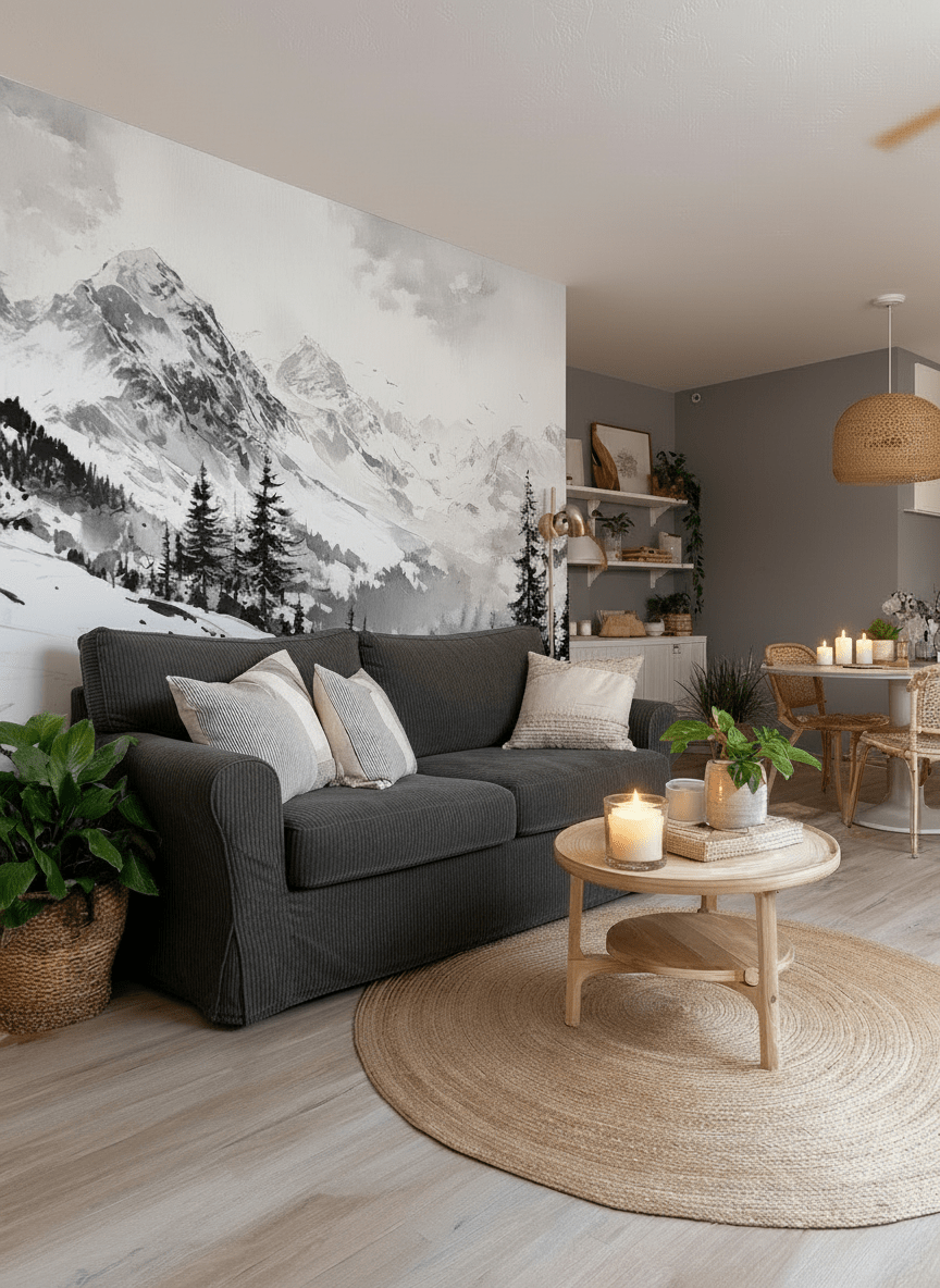 L'Appel des Sommets - Papier peint montagne noir et blanc panoramique - Illulart: Papier peint panoramique