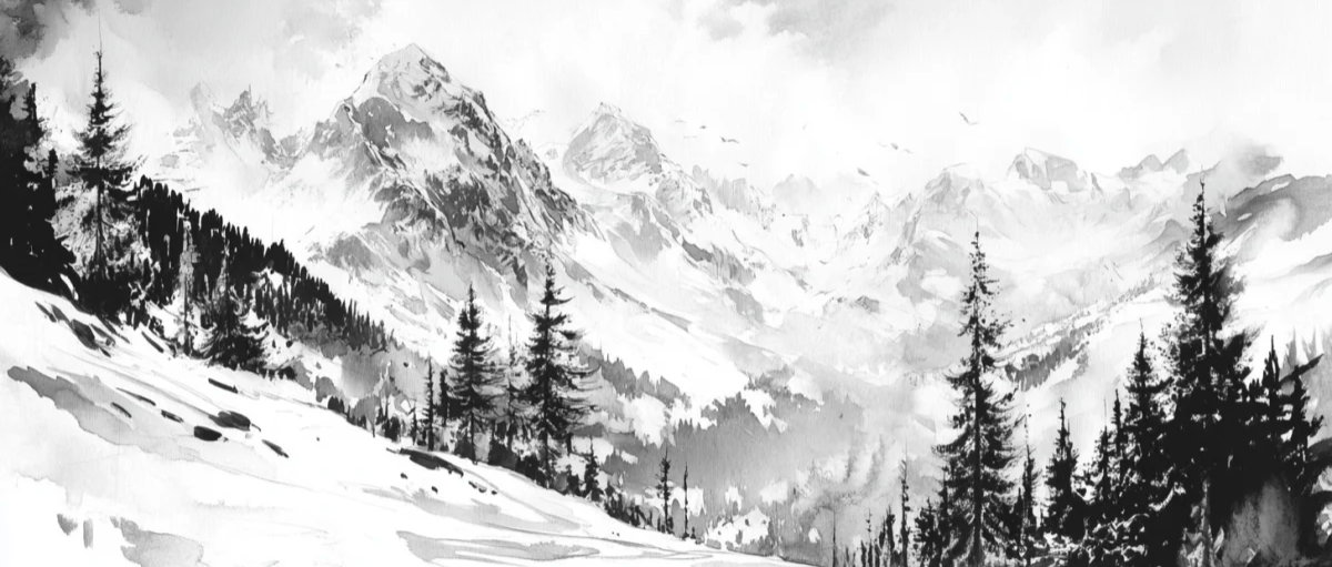 L'Appel des Sommets - Papier peint montagne noir et blanc panoramique - Illulart: Papier peint panoramique