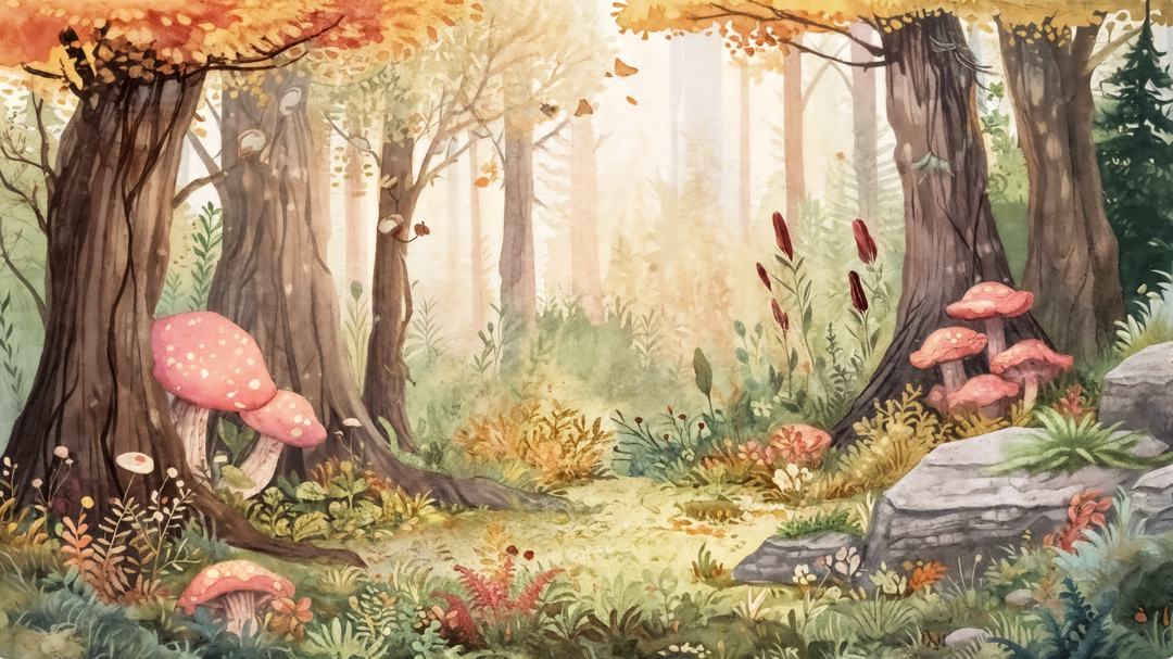 Les champignons fantastiques - Panoramique automnal - Illulart: Papier peint panoramique