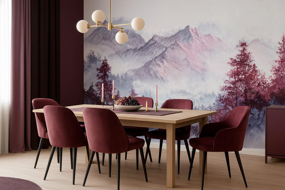 Les montagnes pourpres – Papier peint panoramique brumeux et poétique - Illulart: Papier peint panoramique