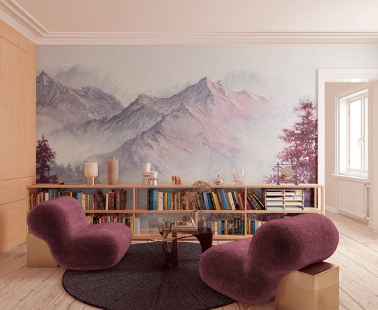 Les montagnes pourpres – Papier peint panoramique brumeux et poétique - Illulart: Papier peint panoramique