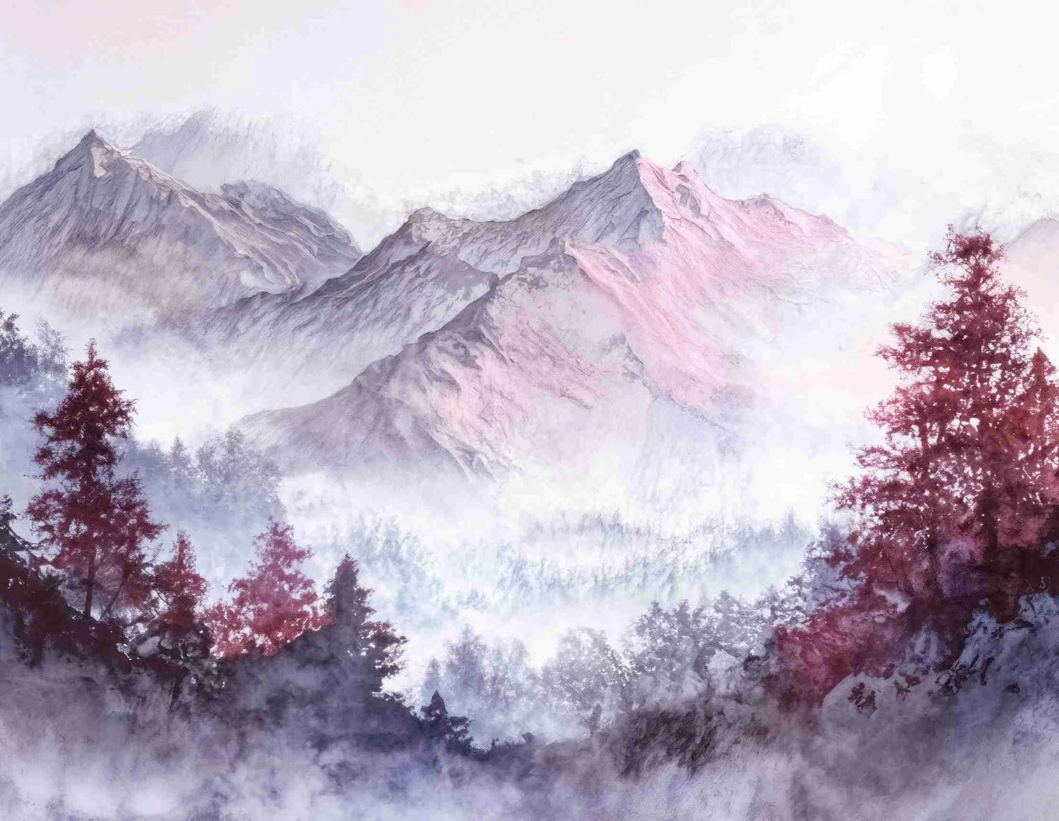 Les montagnes pourpres – Papier peint panoramique brumeux et poétique - Illulart: Papier peint panoramique