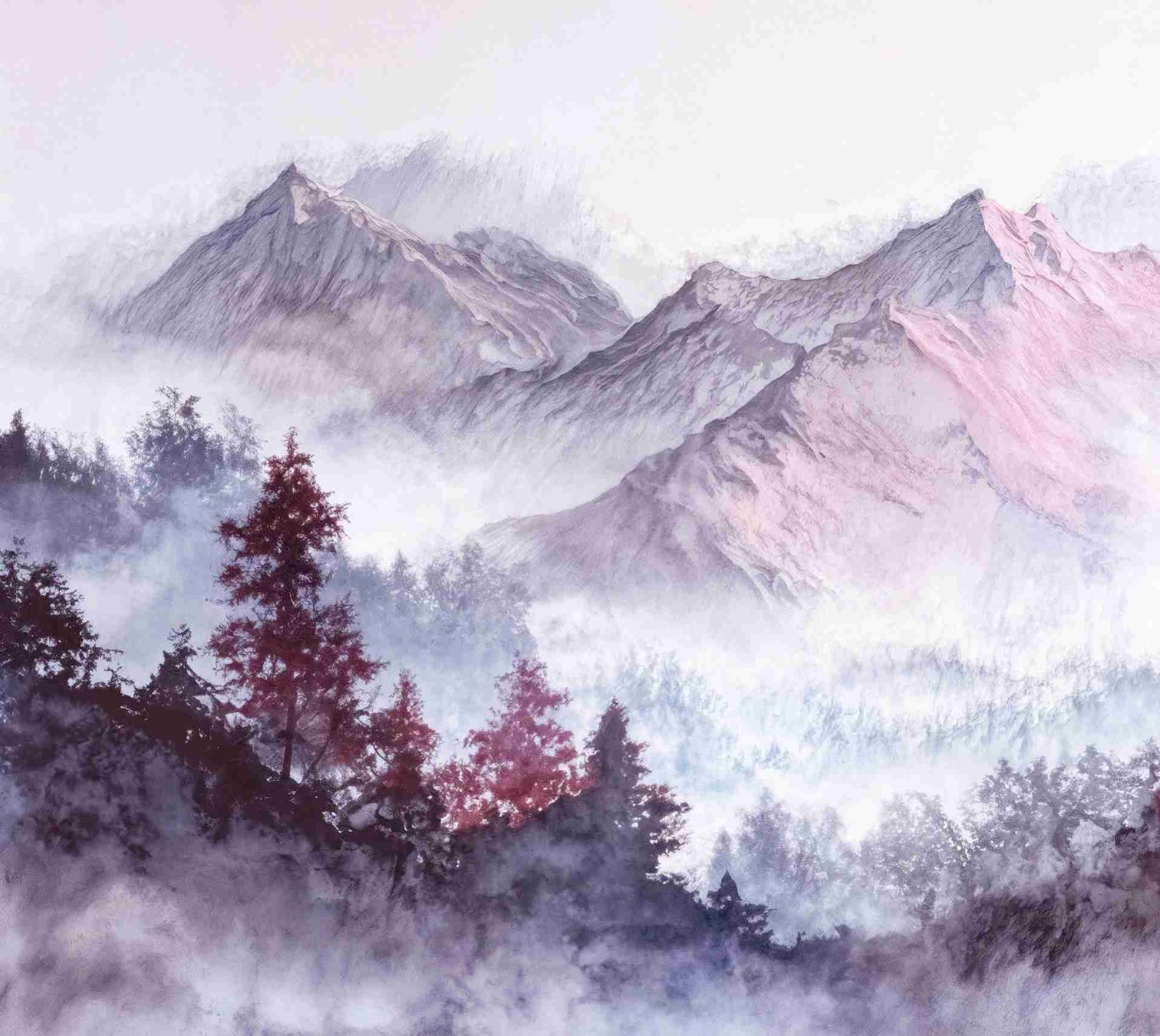 Les montagnes pourpres – Papier peint panoramique brumeux et poétique - Illulart: Papier peint panoramique