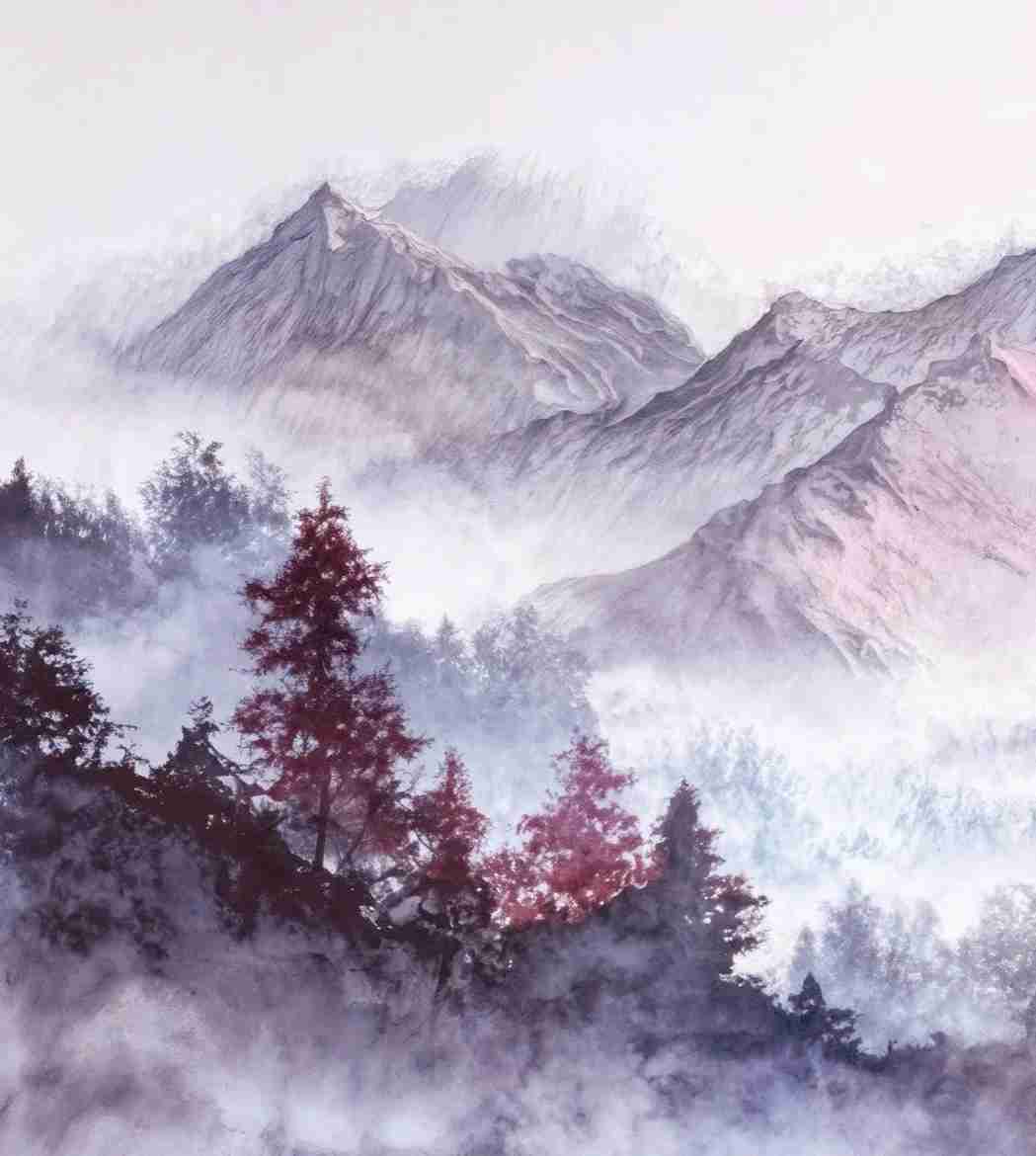 Les montagnes pourpres – Papier peint panoramique brumeux et poétique - Illulart: Papier peint panoramique