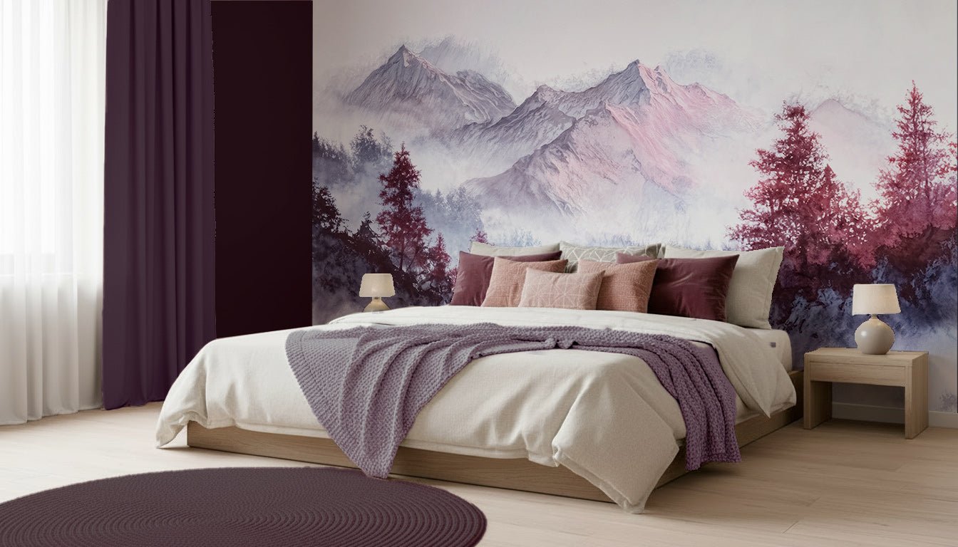 Les montagnes pourpres – Papier peint panoramique brumeux et poétique - Illulart: Papier peint panoramique