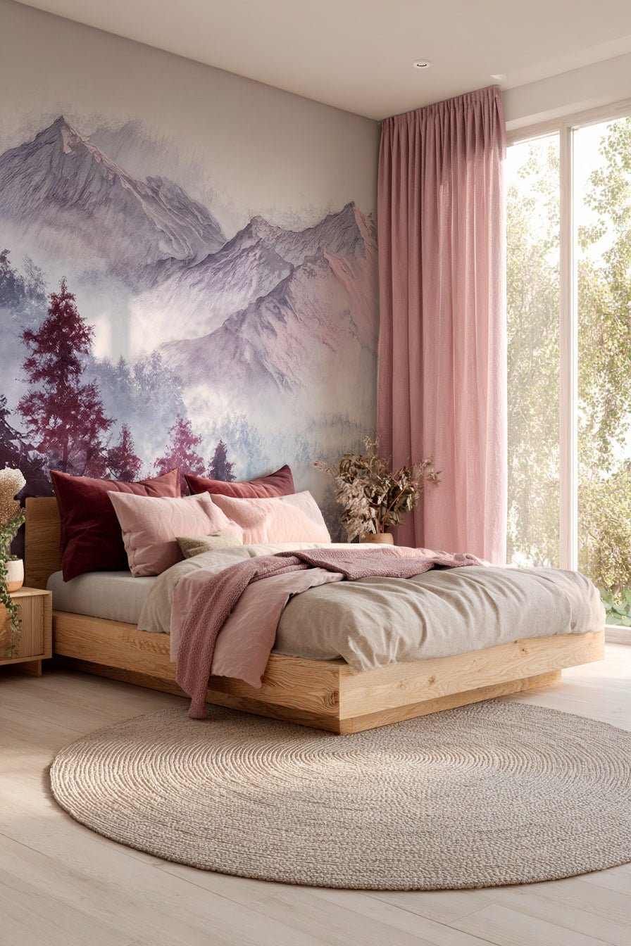 Les montagnes pourpres – Papier peint panoramique brumeux et poétique - Illulart: Papier peint panoramique