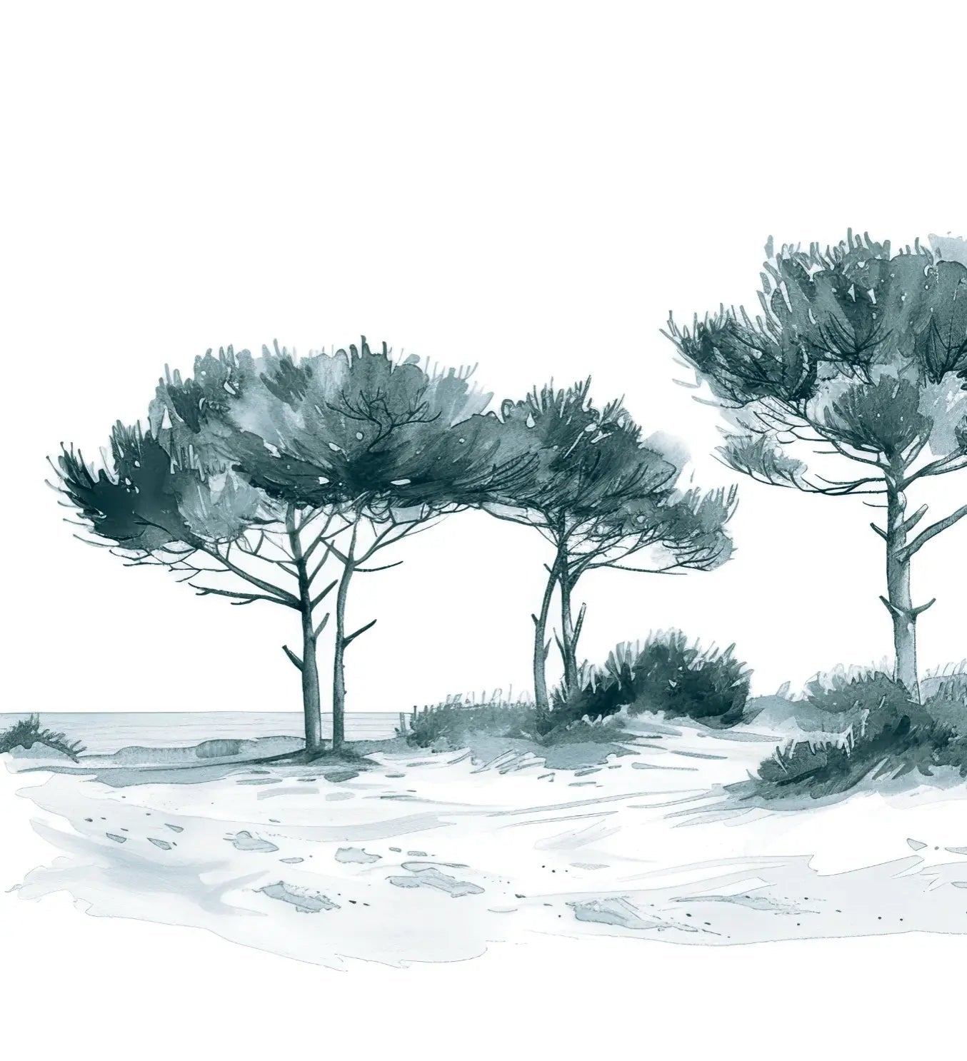 Les Pins de la Plage : Bleu gris - Illulart: Papier peint panoramique