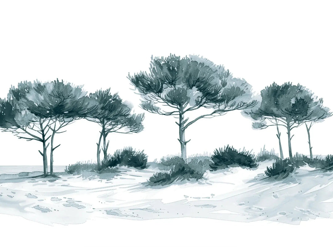 Les Pins de la Plage : Bleu gris - Illulart: Papier peint panoramique