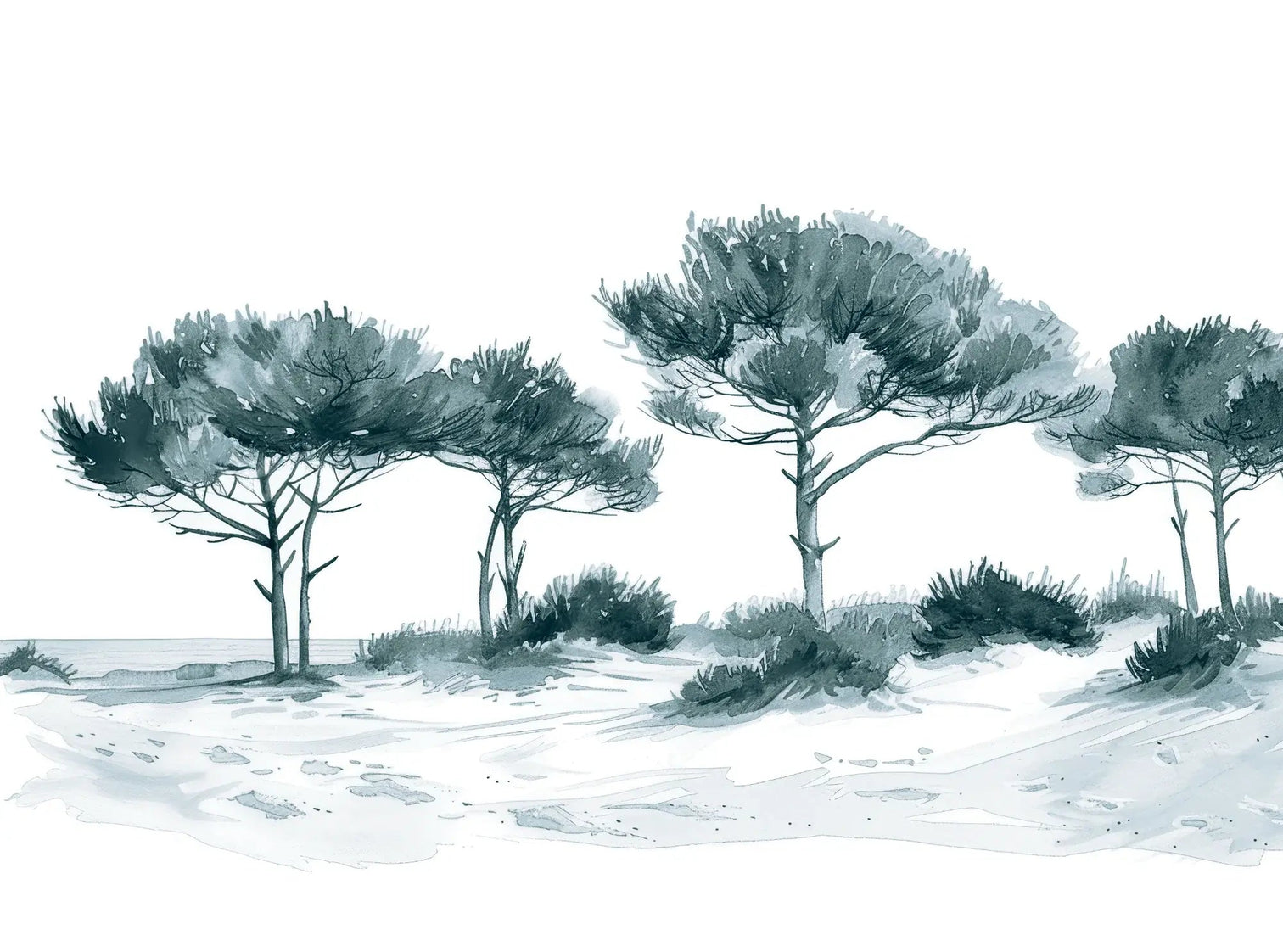Les Pins de la Plage : Bleu gris - Illulart: Papier peint panoramique