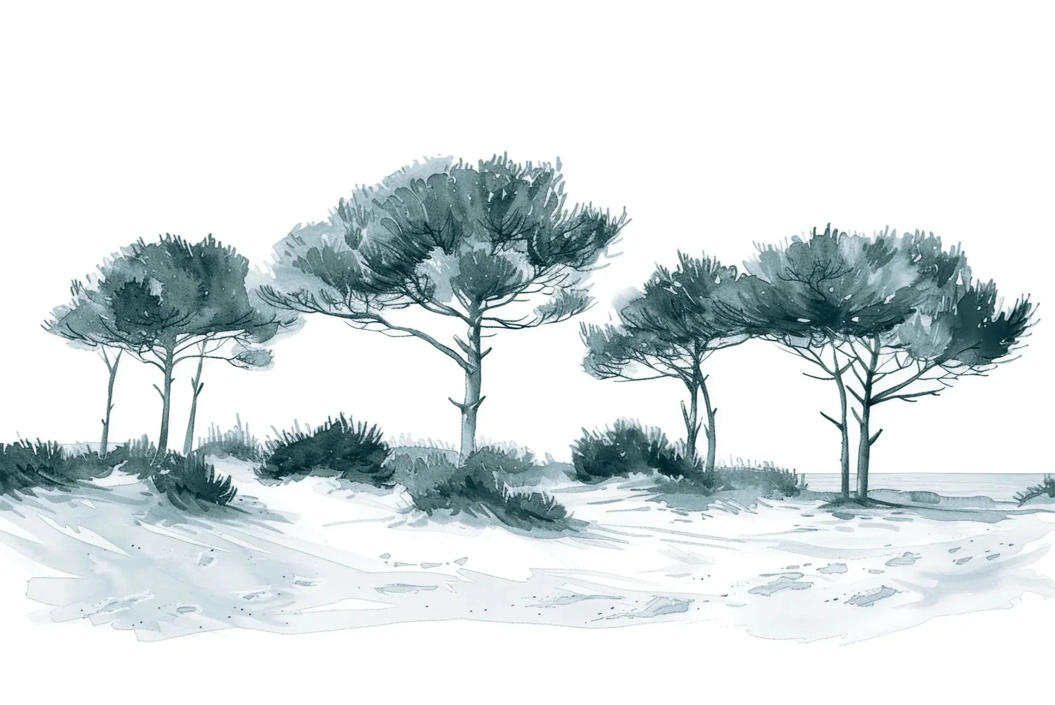 Les Pins de la Plage : Bleu gris - Illulart: Papier peint panoramique